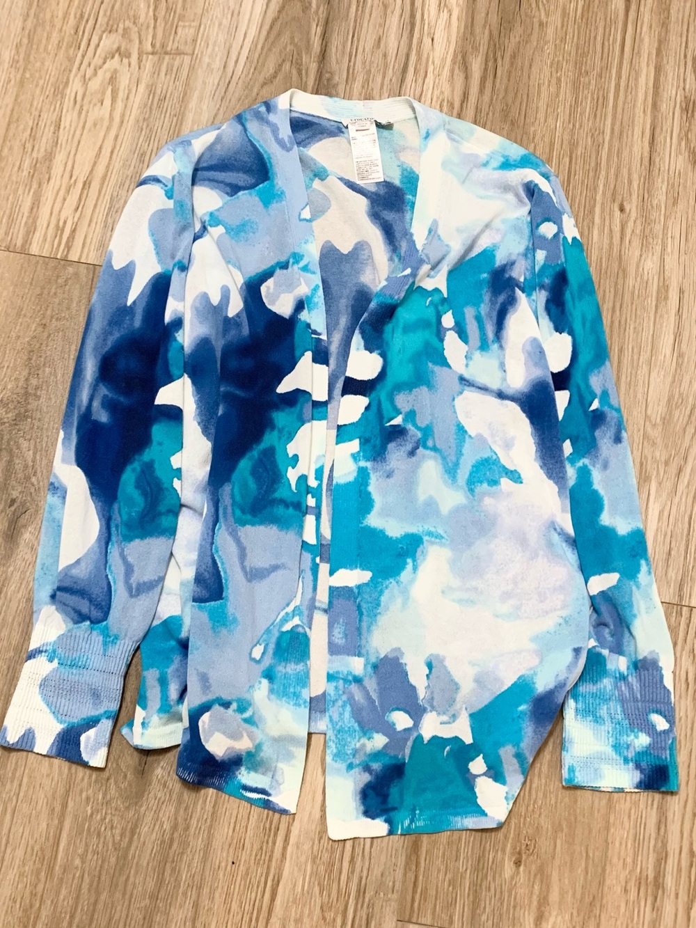 Chicos Cloud Tie Dye Blues Open Cardigan 4 - XXL